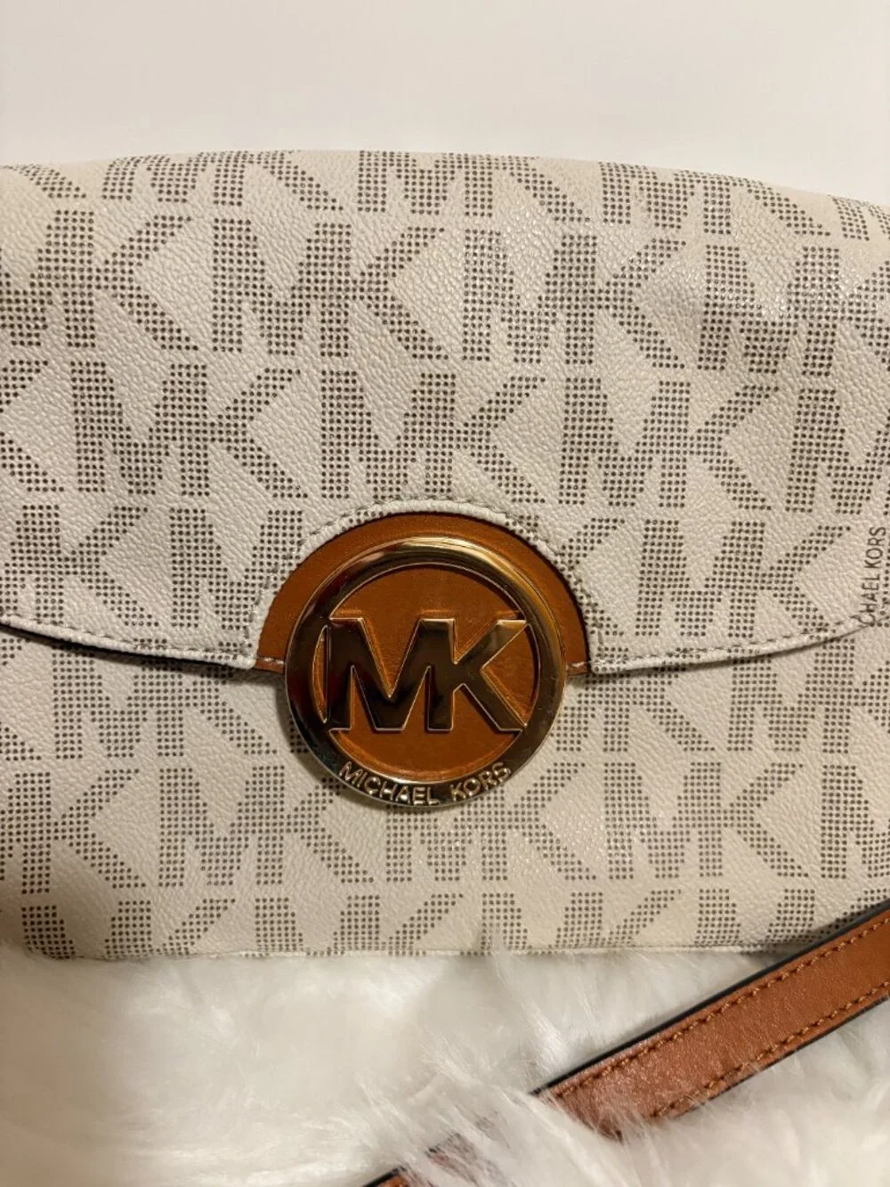 Michael Kors Fulton Large Logo Flap Crossbody Vanilla MK Signature Chain Bag
